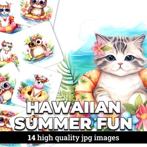 Hawaiian Summer Fun - 14 High Quality JPG images - Commercial Use Digital Download, Digital Planner, Journaling, Watercolor, Wall Art
