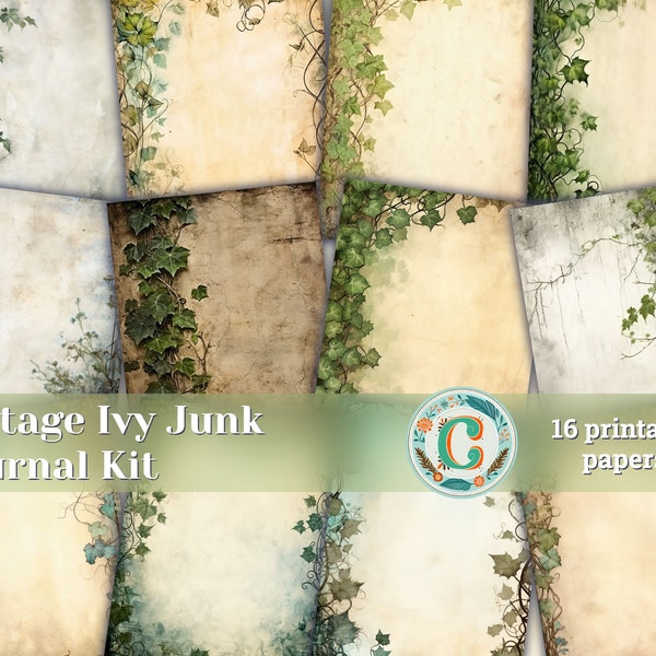 Vintage Ivy Scrapbook Wallpaper Printable Pages - Shabby Chic Junk Journal Kit for Beautiful Watercolor Designs and Intricate Details