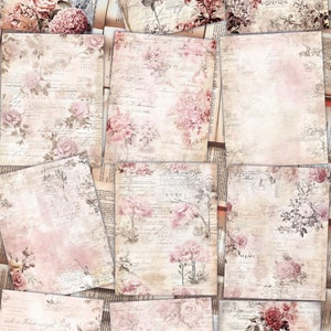 12 pages de journal rose tendre, kit de journal indésirable, papiers de base, pages minables imprimables, papier rose vintage, feuille de collage, papier scrapbooking image 2