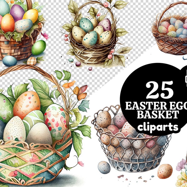 Easter eggs basket clipart | Watercolor Easter eggs clip art | Easter clipart png files | Easter eggs png files for sublimation designs