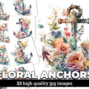 Floral Anchors - 23 High Quality JPG images - Commercial Use Digital Download, Digital Planner, Journaling, Watercolor, Wall Art