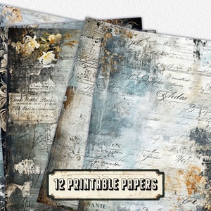 12 pagine di diario floreale retrò, kit diario spazzatura, documenti di base, pagine squallide stampabili, carta rosa vintage, foglio collage, carta scrapbook