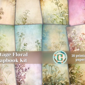 Carta da parati vintage per album con bordo a forma di fiore del bellissimo respiro del bambino, acquerello, kit per diario dipinto a mano, con molti dettagli