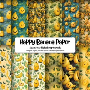 Cartoon Happy Banana Digital Paper - Seamless Texture - Instant Download - Scrapbooking, Crafts, DIY, Stationery - Printable Pattern