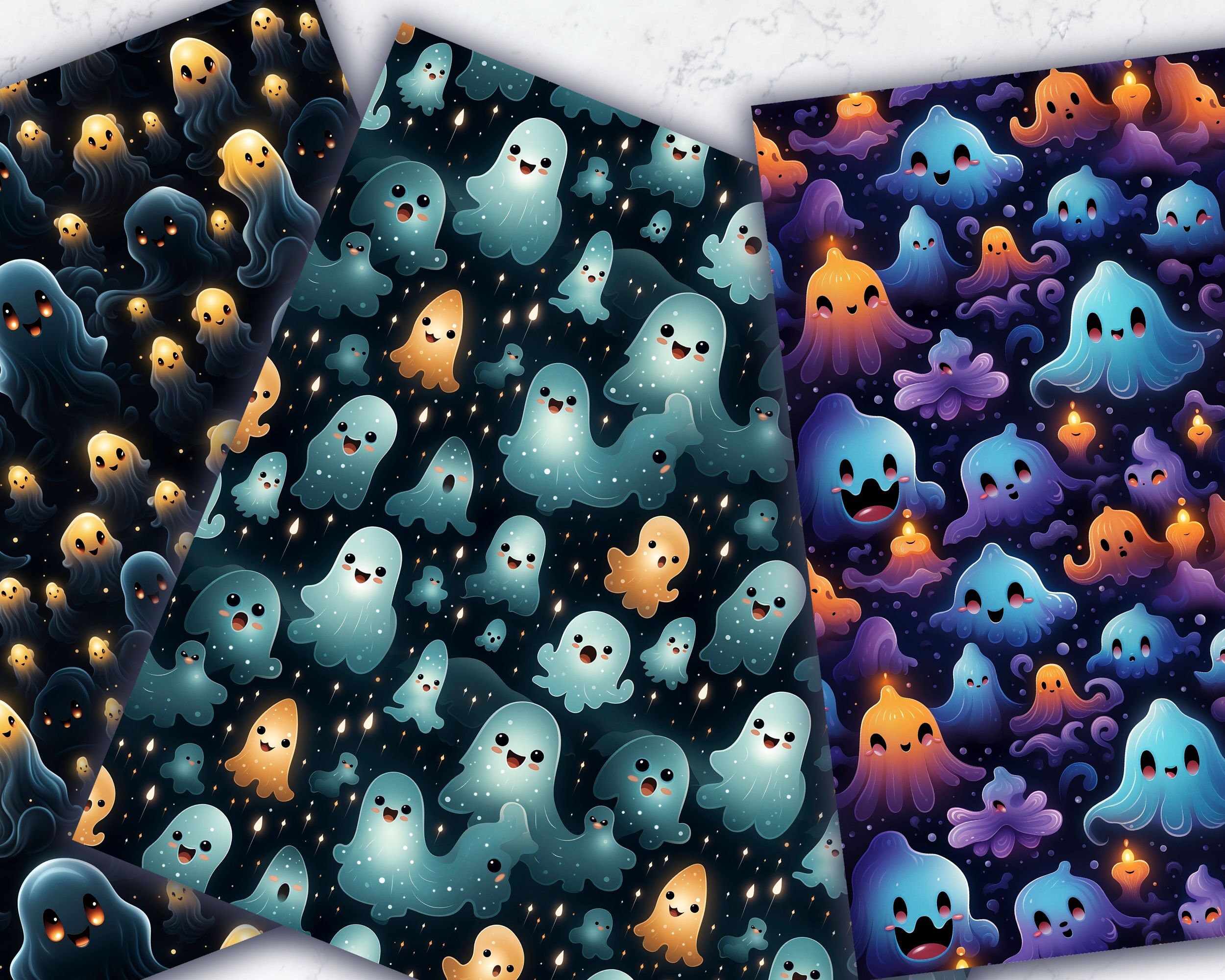 Halloween Cute Ghost Seamless Pattern, Spooky Ghosts Digital Paper ...
