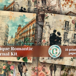Paquete de papel de álbum de recortes de collage antiguo romántico con encanto victoriano para diarios basura, páginas imprimibles, diseños Shabby Chic