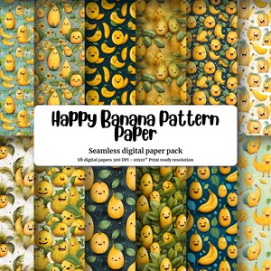 Colorful Cartoon Happy Banana Digital Paper Seamless Texture - Instant Download - Scrapbooking Background - Commercial Use - Printable Paper