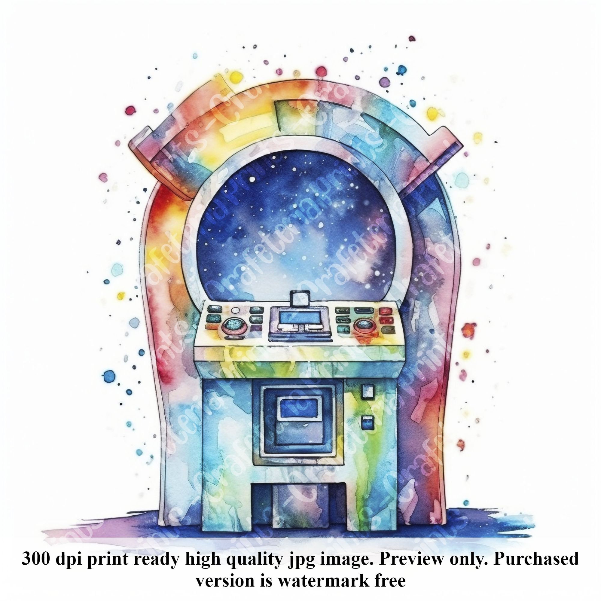 Watercolor Arcade Game Clipart: 30 JPG Illustrations With Commercial ...