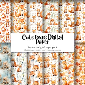 Watercolor Cartoon Cute Foxes Digital Paper with Seamless Texture - High-Quality Cute Foxes Pattern for Digital Projects - Instant Download