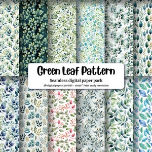 Botanical Greenery Seamless Pattern, Watercolor Leaf Digital Paper, Nature Inspired Background, Instant Download, Scrapbooking Supplies