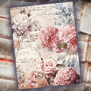 12 pages de journal rose tendre, kit de journal indésirable, papiers de base, pages minables imprimables, papier rose vintage, feuille de collage, papier scrapbooking image 7