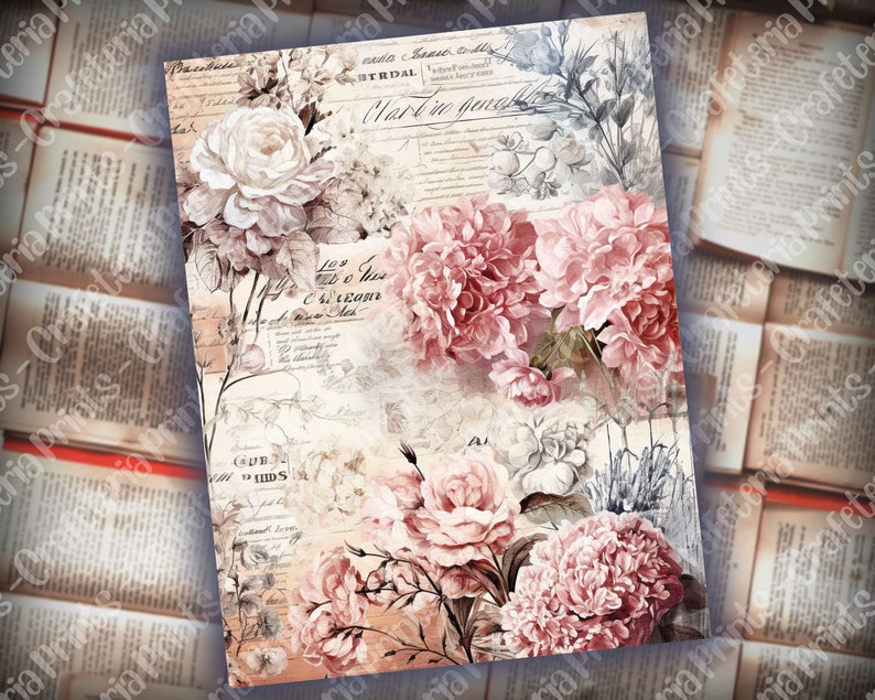 12 pages de journal rose tendre, kit de journal indésirable, papiers de base, pages minables imprimables, papier rose vintage, feuille de collage, papier scrapbooking image 7