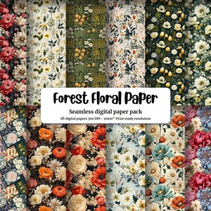 Cottagecore Forestcore Digital Paper, Botanical Floral Pattern, Illustration Style, Seamless Texture for Crafts, Scrapbooking