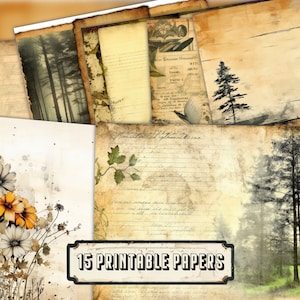Forest Junk Journal Printable Papers, Vintage Trees Collage Sheets, Nature Scrapbooking Pages, Digital Download, Mixed Media, Crafts