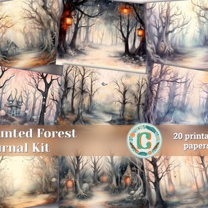 20 páginas de fondo de bosque encantado, ilustración de acuarela de cuento de hadas místico, efímera Shabby Chic, scrapbooking, invitaciones