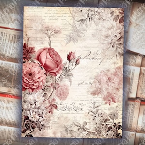 12 pages de journal rose tendre, kit de journal indésirable, papiers de base, pages minables imprimables, papier rose vintage, feuille de collage, papier scrapbooking image 5