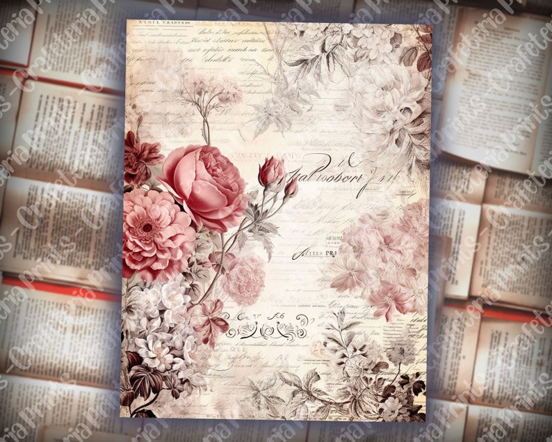 12 pages de journal rose tendre, kit de journal indésirable, papiers de base, pages minables imprimables, papier rose vintage, feuille de collage, papier scrapbooking image 5