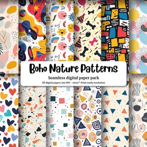 Colorful and Beautiful Boho Seamless Pattern Bundle | Light White & Bronze | Nature-Inspired Shapes | Aesthetic Pastel Colors