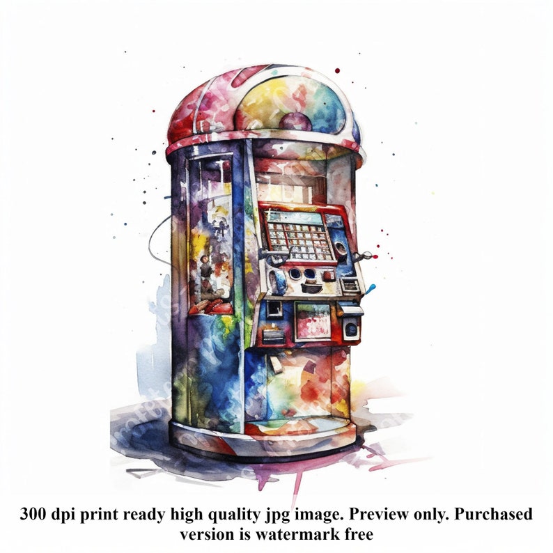 Watercolor Arcade Game Clipart: 30 JPG Illustrations With Commercial ...