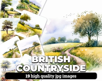 British Country Landscape Watercolor Clipart - 19 JPG Images for Scrapbooking, Invitations, and Designs with Commercial License Included