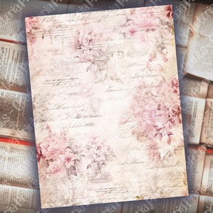 12 pages de journal rose tendre, kit de journal indésirable, papiers de base, pages minables imprimables, papier rose vintage, feuille de collage, papier scrapbooking image 8