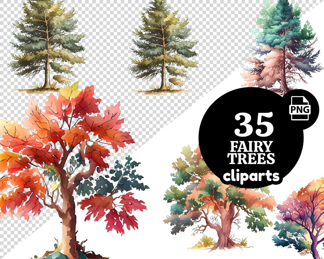 Beautiful Watercolor Tree Clipart Set, Digital Download and Printable ...