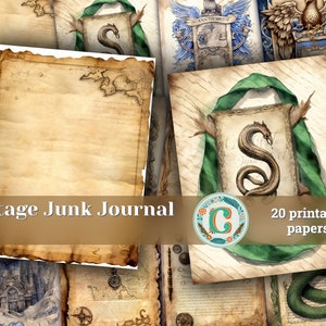 Kit numérique de journal indésirable magiciens et livres imprimable, feuilles de collage numérique sorcier, journal indésirable magique, papier journal indésirable