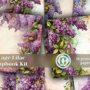 papier peint Scrapbook vintage avec belle bordure lilas | Clipart peint à la main à l'aquarelle pour journaux, faire-part et dessins indésirables