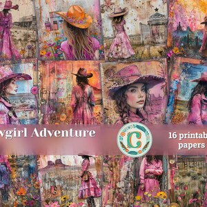 Wild West Cowgirl Junk Journal Scrapbooking Paper Pack - Shabby Chic Ephemera for Adventure-Themed Designs, Pink Cowgirl Theme