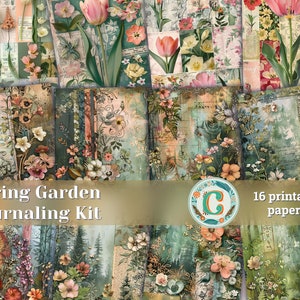 Spring Garden Delight Scrapbook Paper Pack - Bloemmotieven, Tulpen, Gebladerte, Kantwerkmotieven, Afdrukbare pagina's, Shabby Chic Ephemera