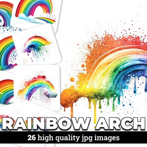 Rainbow Arch - 26 High Quality JPG images - Commercial Use Digital Download, Digital Planner, Journaling, Watercolor, Wall Art