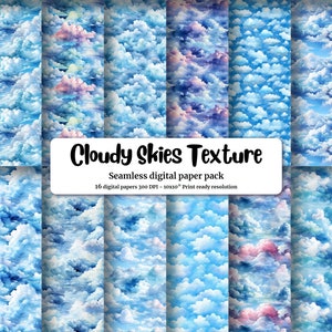 Digital Pattern Paper - Watercolor Clouds and Sky Seamless Texture for DIY Projects, Scrapbooking, Printables, Digital Paper, Backgrounds