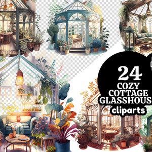 Charming Cozy Cottage Glasshouse Clipart Set, Digital Download for Home Decor and DIY Projects | Home Decor | digital printable bundle | png