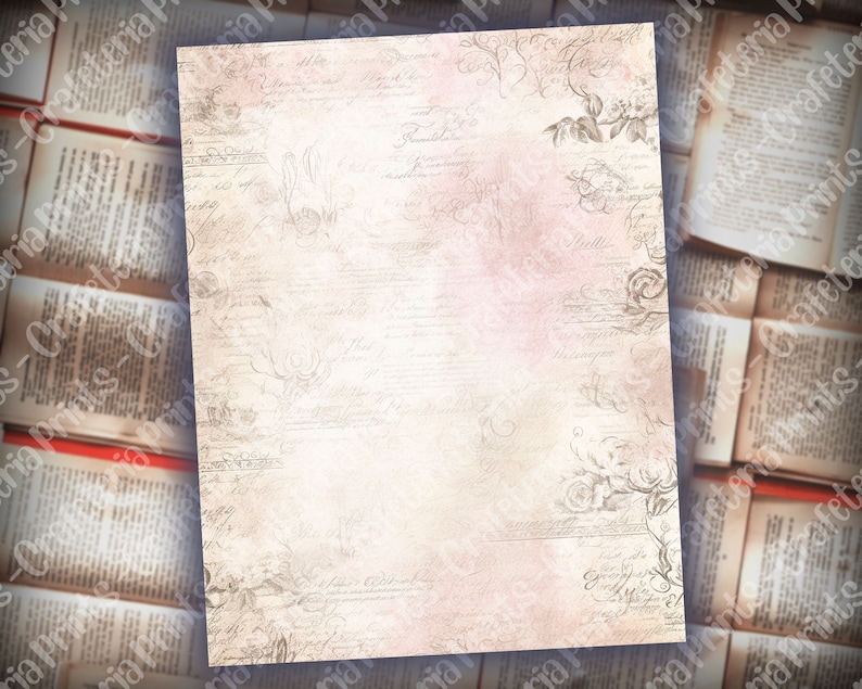 12 pages de journal rose tendre, kit de journal indésirable, papiers de base, pages minables imprimables, papier rose vintage, feuille de collage, papier scrapbooking image 4