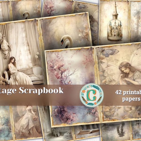 42 articles | Kit de scrapbooking Shabby Chic vintage, pages imprimables de journal indésirable, papiers minables pour invitations et designs, kit de journalisation