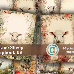 Papier peint scrapbooking vintage avec bordure à motif mouton belle haie - aquarelle, détails élevés, clipart peint à la main pour les journaux indésirables