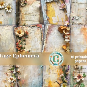 Vintage Shabby Chic Junk Journal Druckbare Papiere für Scrapbooking & Einladungen - Organische Ephemera Designs mit einem Hauch von Einfachheit