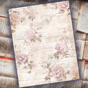 12 pages de journal rose tendre, kit de journal indésirable, papiers de base, pages minables imprimables, papier rose vintage, feuille de collage, papier scrapbooking image 9