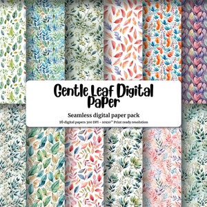 High-Quality Gentle Leaf Digital Paper with Watercolor Illustration Style, Seamless Texture for Scrapbooking, Card Making, and Crafts