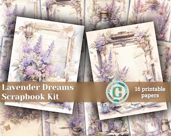 16 articles | Lavender Dreams - kit de scrapbooking aquarelle vintage, pages imprimables pour faire-part, agendas numériques, journalisation