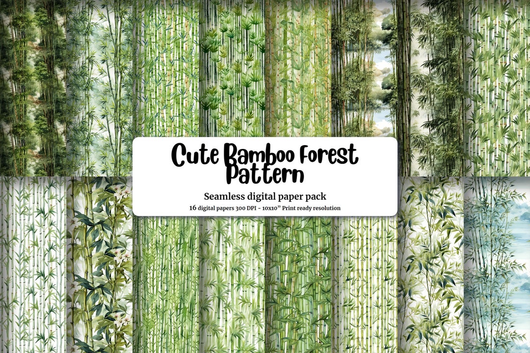 Watercolor Cartoon Cute Bamboo Forest Digital Pattern Paper | Seamless ...