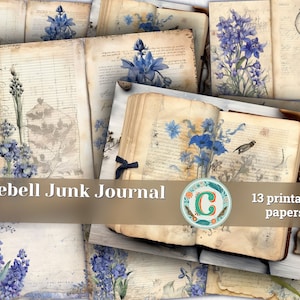 Belle page de journal indésirable vintage aquarelle avec jacinthes des bois - kit de journal indésirable, scrapbooking éphémère shabby chic
