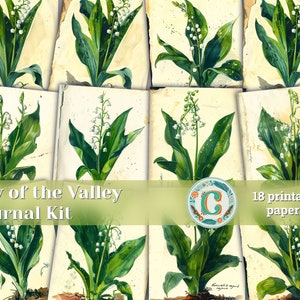 Papiers de scrapbooking vintage Muguet | Imprimables éphémères shabby chic | Kit de journal indésirable avec motif herbier aquarelle