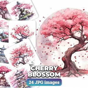 Cherry Blossom Clipart - 24 JPG de alta calidad - Descarga digital - Creación de tarjetas, tarjetas e invitaciones, artesanía de papel digital, scrapbooking