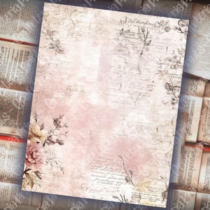 12 pages de journal rose tendre, kit de journal indésirable, papiers de base, pages minables imprimables, papier rose vintage, feuille de collage, papier scrapbooking image 10