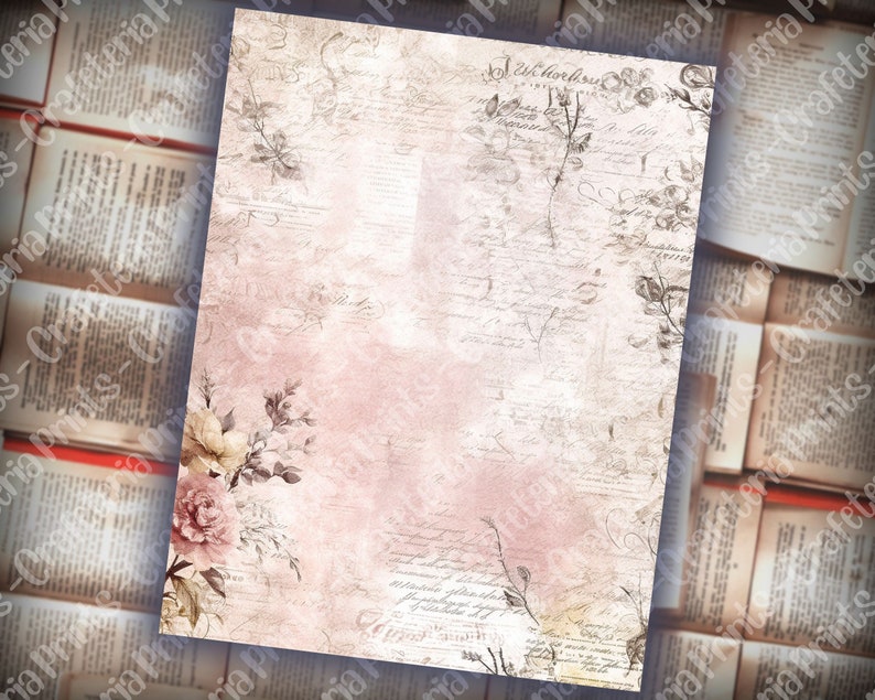 12 pages de journal rose tendre, kit de journal indésirable, papiers de base, pages minables imprimables, papier rose vintage, feuille de collage, papier scrapbooking image 10