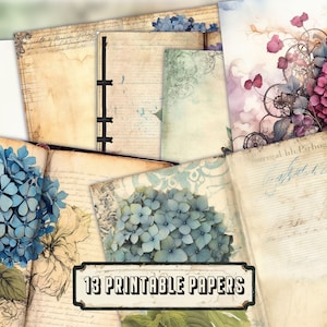 Bellissimo diario spazzatura vintage ad acquerello pagina singola con fiori di ortensia nera / carta modello stampabile per inviti