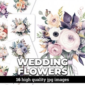 16 belles images clipart JPG de fleurs de mariage avec licence commerciale pour le scrapbooking, les invitations et les designs