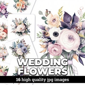 16 beautiful wedding flowers clipart JPG images with Commercial License for Scrapbooking, Invitations, and Designs