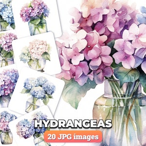 Hydrangeas Clipart - 20 High Quality JPGs - Digital Download Card Making, Invitations, Digital Paper Craft, scrapbooking floral scraps